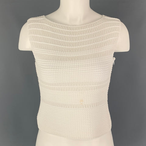 ALAIA Talla 6 Top de vestido sin mangas texturizado de mezcla de algodón blanco