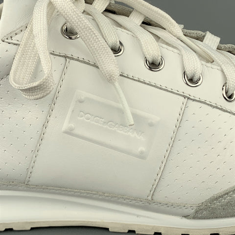 DOLCE &amp; GABBANA Zapatillas con cordones de ante gris y cuero blanco talla 9