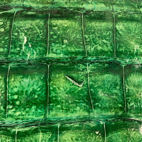 REYNA ICAZA Green Leather Alligator Baguette Clutch