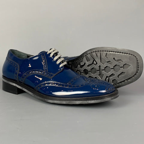 DOLCE & GABBANA Size 10 Blue Perforated Leather Lace Up Shoes