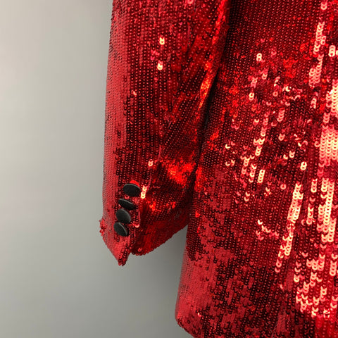 DOLCE & GABBANA Size 44 Regular Red & Black Sequined Peak Lapel Sport Coat