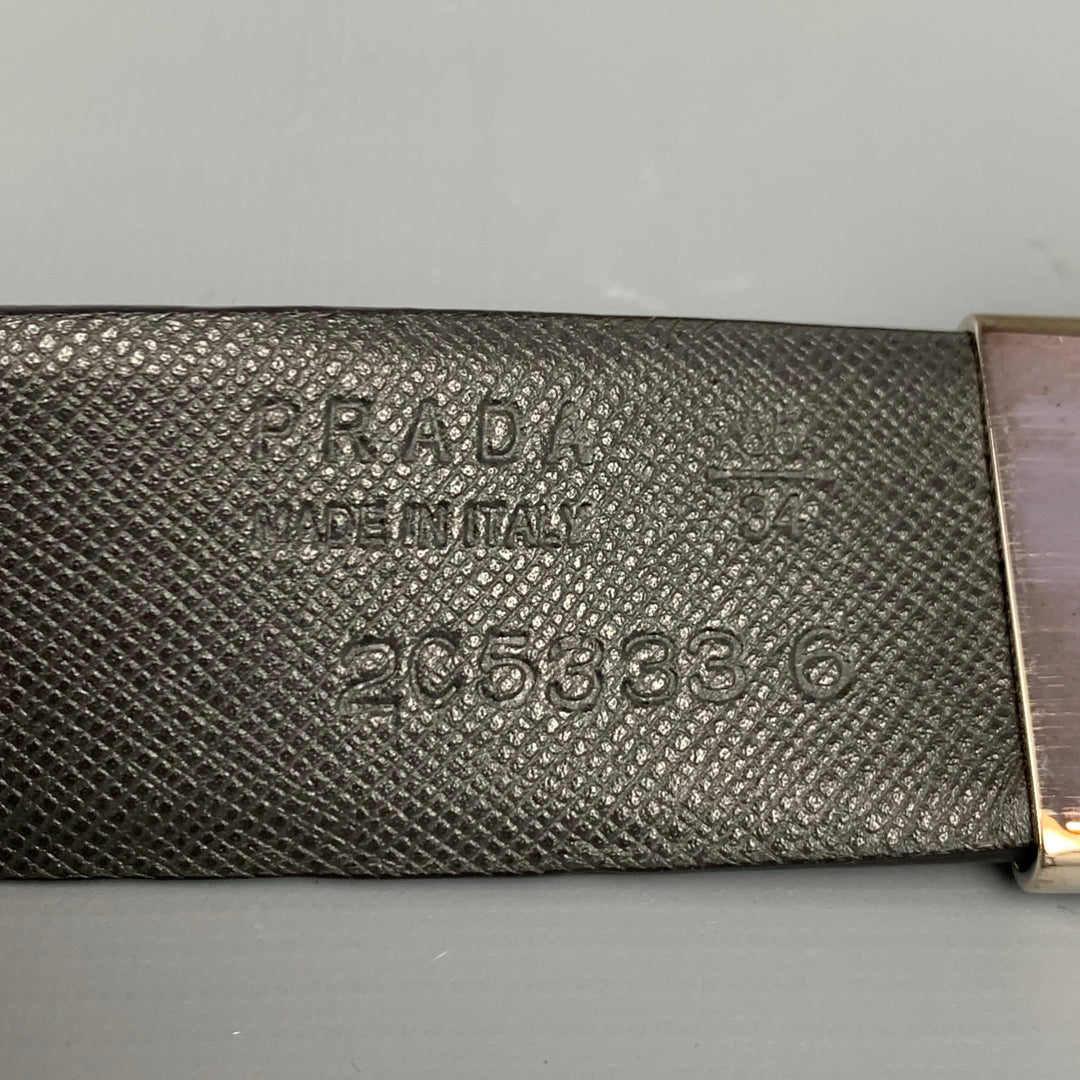 PRADA Size 34 Navy & Grey Textured Saffiano Leather Reversible Belt