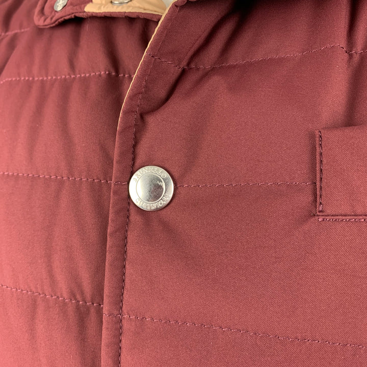 BRUNELLO CUCINELLI  Size XL Burgundy Quilted Nylon Snaps Vest