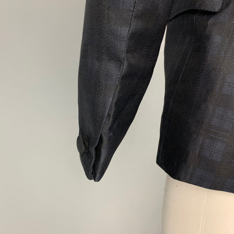 BAND OF OUTSIDERS Size 34 Black Navy Plaid Silk Shawl Collar Sport Coat