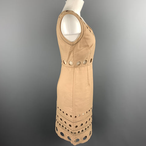 CATHERINE MALANDRINO Size 4 Beige Cut Out Cotton Sheath Dress