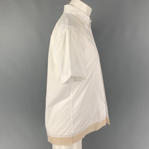PAUL SMITH Size M White Contrast Trim Cotton Raw Edge Short Sleeve Shirt