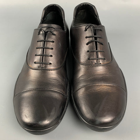 PRADA SPORT Size 6.5 Black Leather Cap Toe Lace Up Shoes