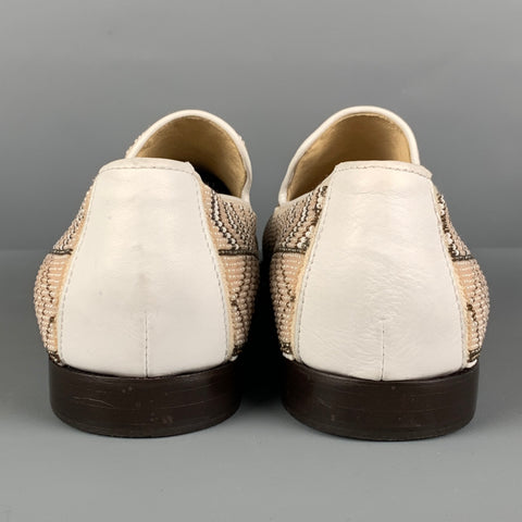 DONALD J PLINER Size 9 Beige White Beaded Leather Slip On Loafers