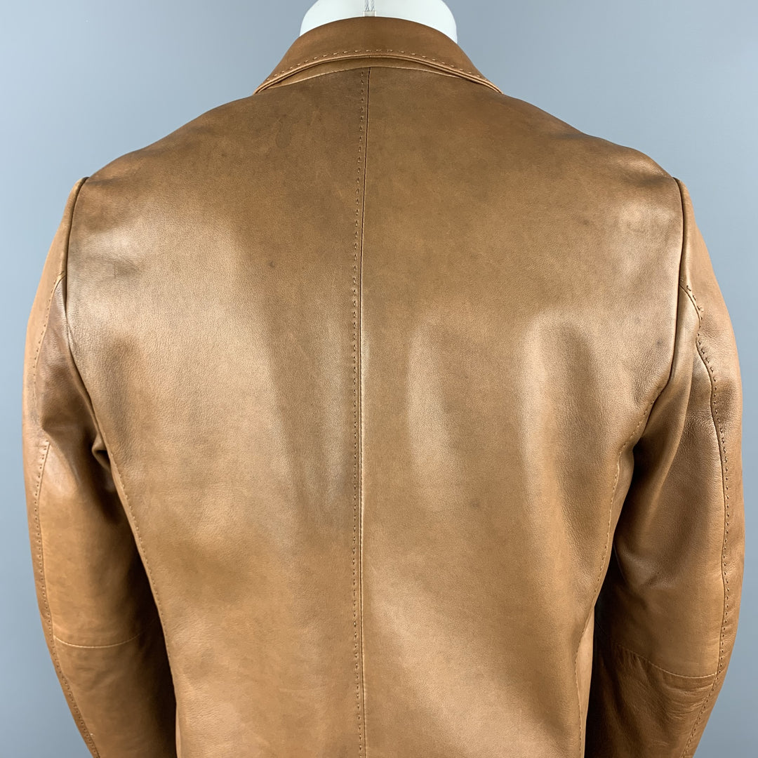 BANANA REPUBLIC Taille 38 Veste de manteau de sport en cuir marron à revers avec poches à rabat