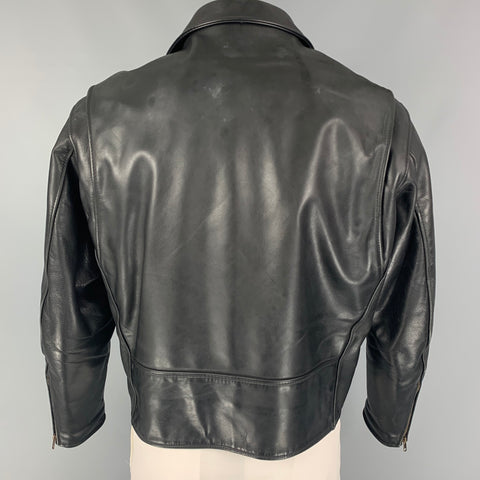 Vintage JOHNSON LEATHERS Size 46 Black Distressed Leather Zip Up Jacket
