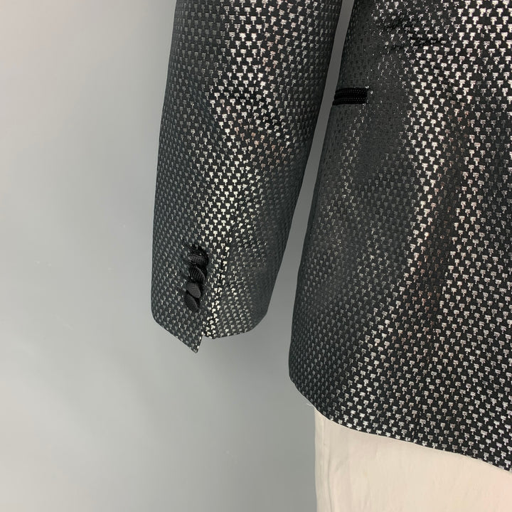 DOLCE & GABBANA Size 42 Black Silver Jacquard Polyester Blend Sport Coat