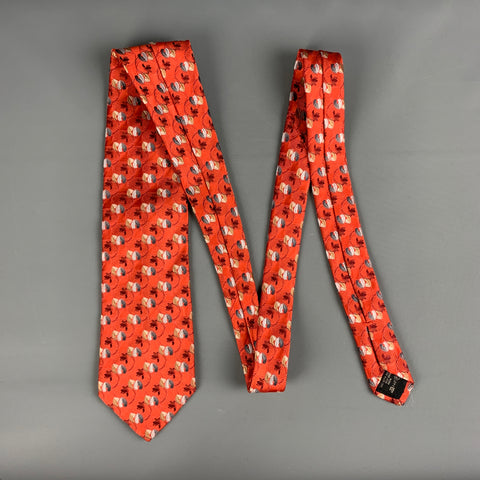 ERMENEGILDO ZEGNA Red Grey Leaves Silk Tie