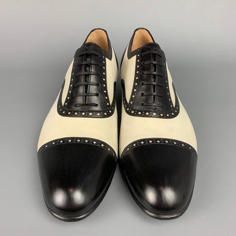 SALVATORE FERRAGAMO Édition Limitée No.1/100 Taille 8.5 Chaussures en cuir bicolore ivoire et noir