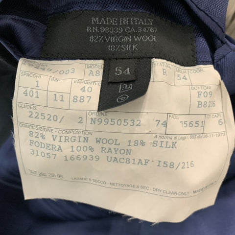 PRADA Size 44 Navy Virgin Wool Silk Single Breasted Suit