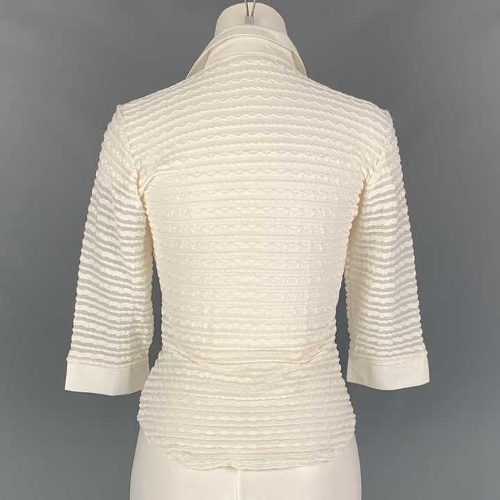 RAYURE Size 6 White Polyamide &  Elastane Textured Zip Up Blouse
