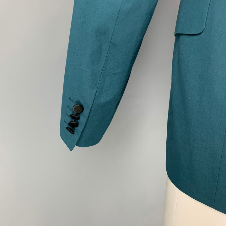LANVIN Size 36 Teal Black Tweed Cotton Peak Lapel Sport Coat