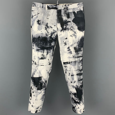 PAUL SMITH Size 30 Black & White Painted Cotton Blend Zip Up Dress Pants