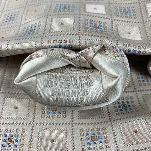 BRIONI Ivory &  Blue Checkered Silk Tie
