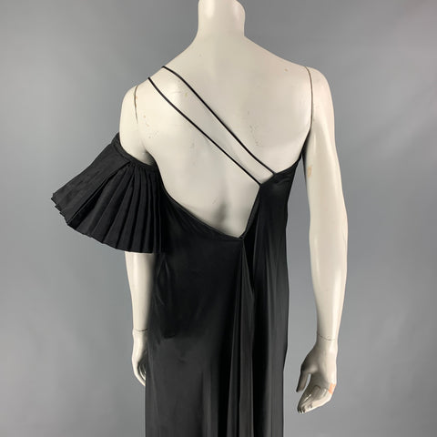 MARC JACOBS Size 0 Black Silk Ruffle Sleeve Asymmetrical Gown