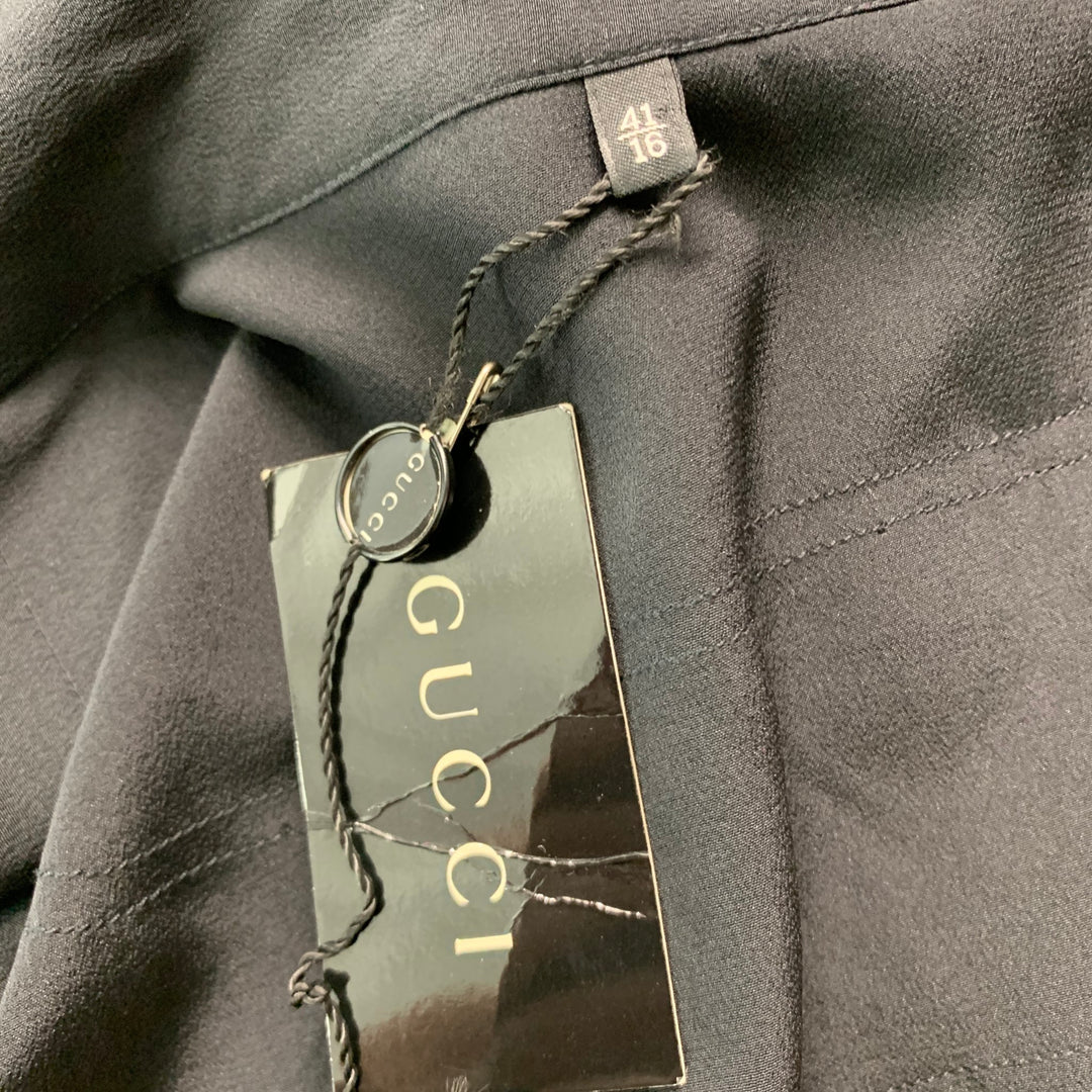 GUCCI Size M Black Solid Silk Open Front Long Sleeve Shirt
