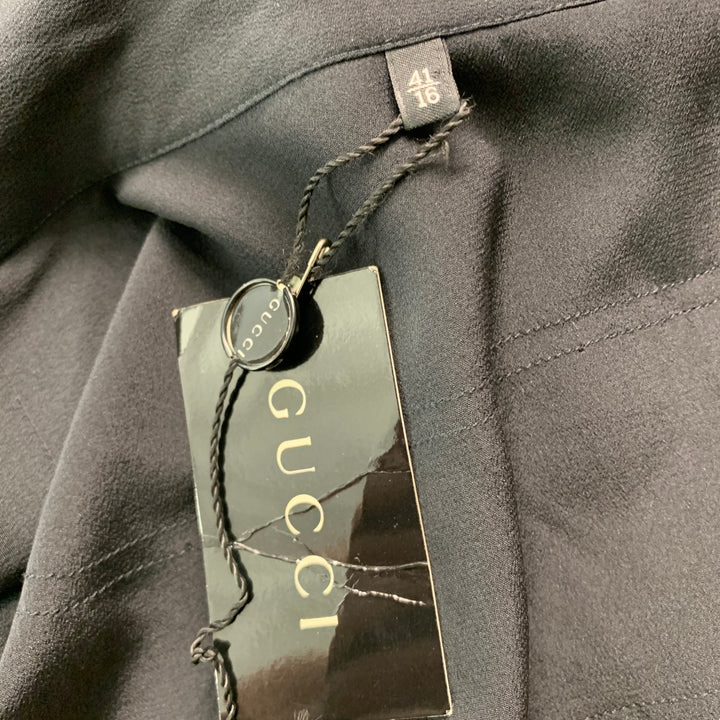 GUCCI Size M Black Solid Silk Open Front Long Sleeve Shirt