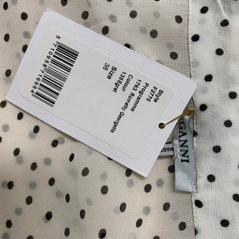 GANNI Size 6 White &  Black Viscose Polka Dot Blouse