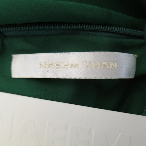 NAEEM KHAN Taille 8 Robe de soirée en soie vert émeraude à une épaule et taille en cristal