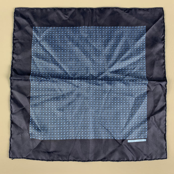 HERMES Navy Blue Dots Silk Twill Pocket Square