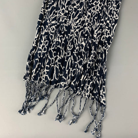 PLANTATION by ISSEY MIYAKE Navy White Cotton Silk Floral Fringe Scarf