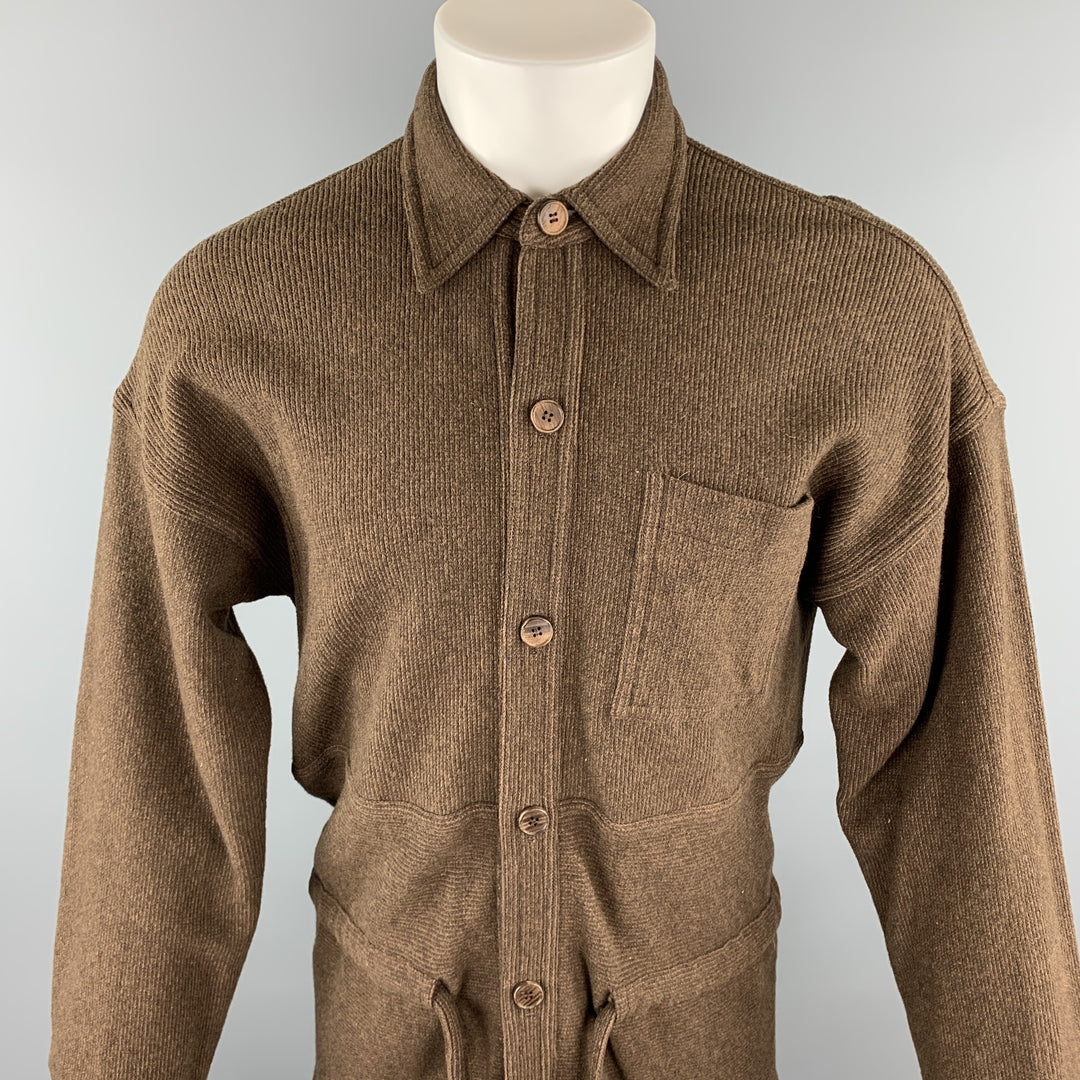 Vintage ISSEY MIYAKE Size S Brown Ribbed Wool / Nylon Drawstring Jacket