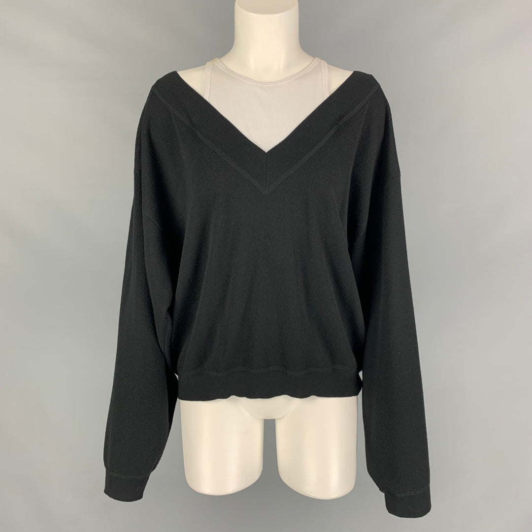 ALEXANDER WANG Talla L Jersey con hombros descubiertos de lana merino blanco y negro