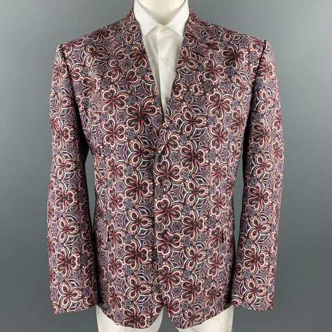 ROBERTO CAVALLI Size 48 Brick & Purple Print Cotton / Silk Sport Coat