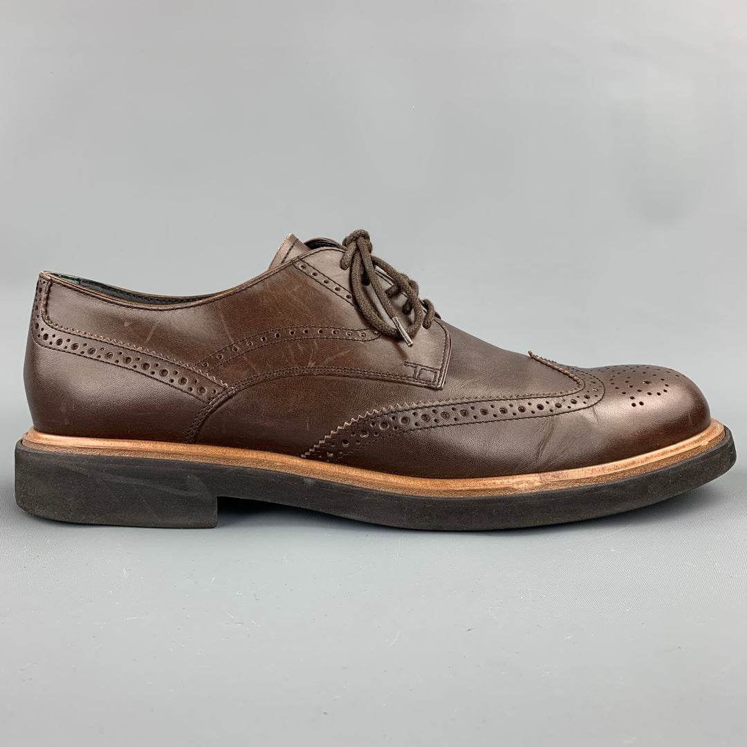 TOD'S Size 10.5 Brown Perforated Wingtip Leather Lace Up Shoes