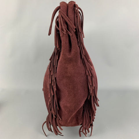 MAJE Burgundy Suede Leather Fringe Handbag