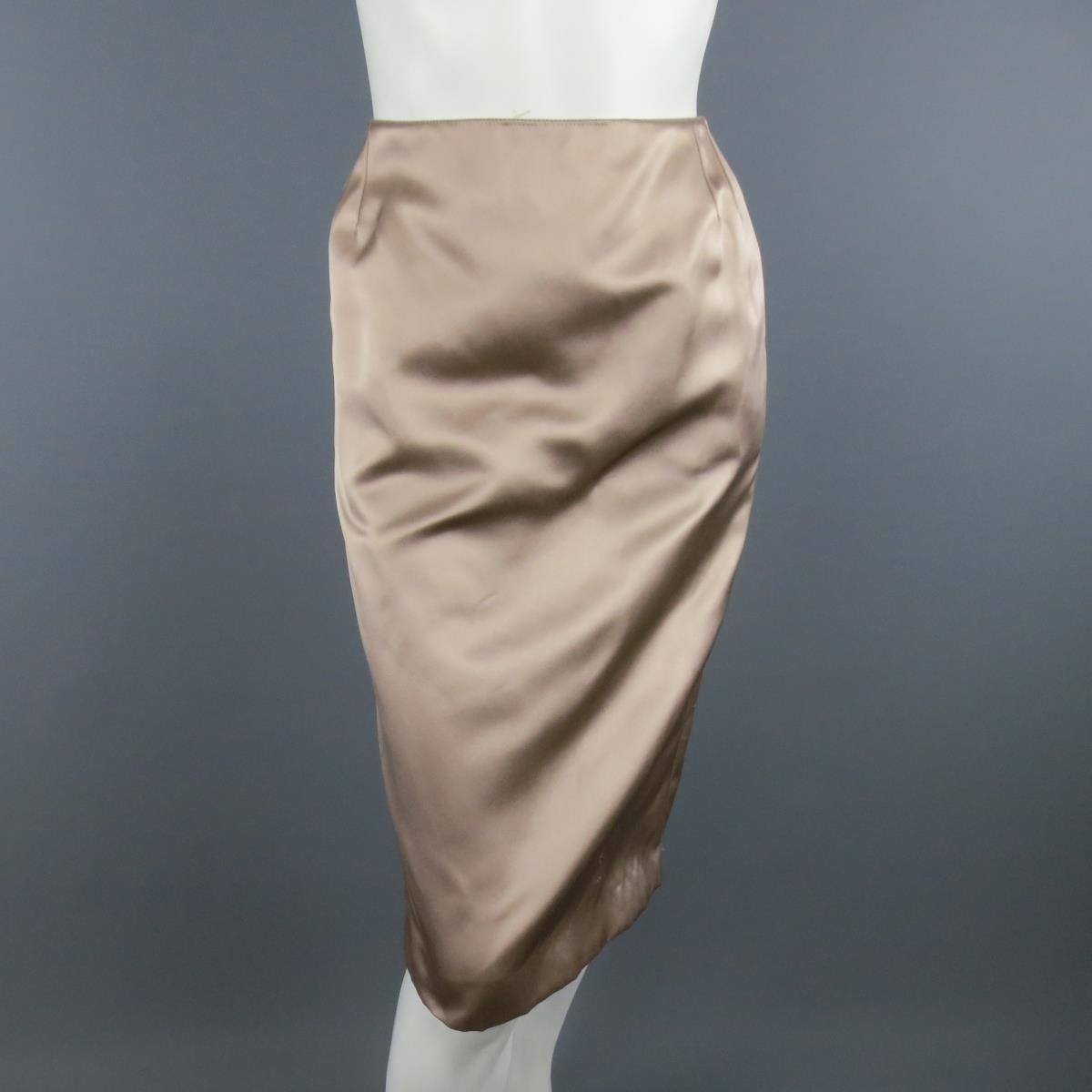 YVES SAINT LAURENT Rive Gauche Size 10 Muted Mauve Beige Silk Satin Top Stitch Skirt Suit
