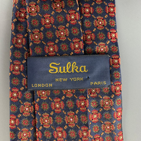 SULKA Navy Red Print Silk Tie