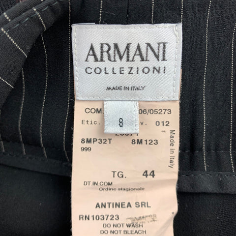 ARMANI COLLEZIONI Size 8 Black Pinstripe Polyester Blend Wide Leg Dress Pants