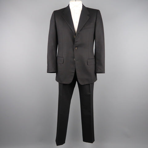 YVES SAINT LAURENT Rive Gauche 42 Regular Black Wool Felt Notch Lapel Suit