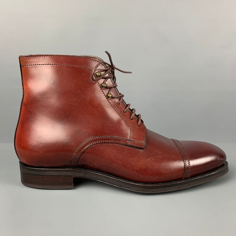 CARMINA Size 11.5 Burgundy Leather Cap Toe Boots