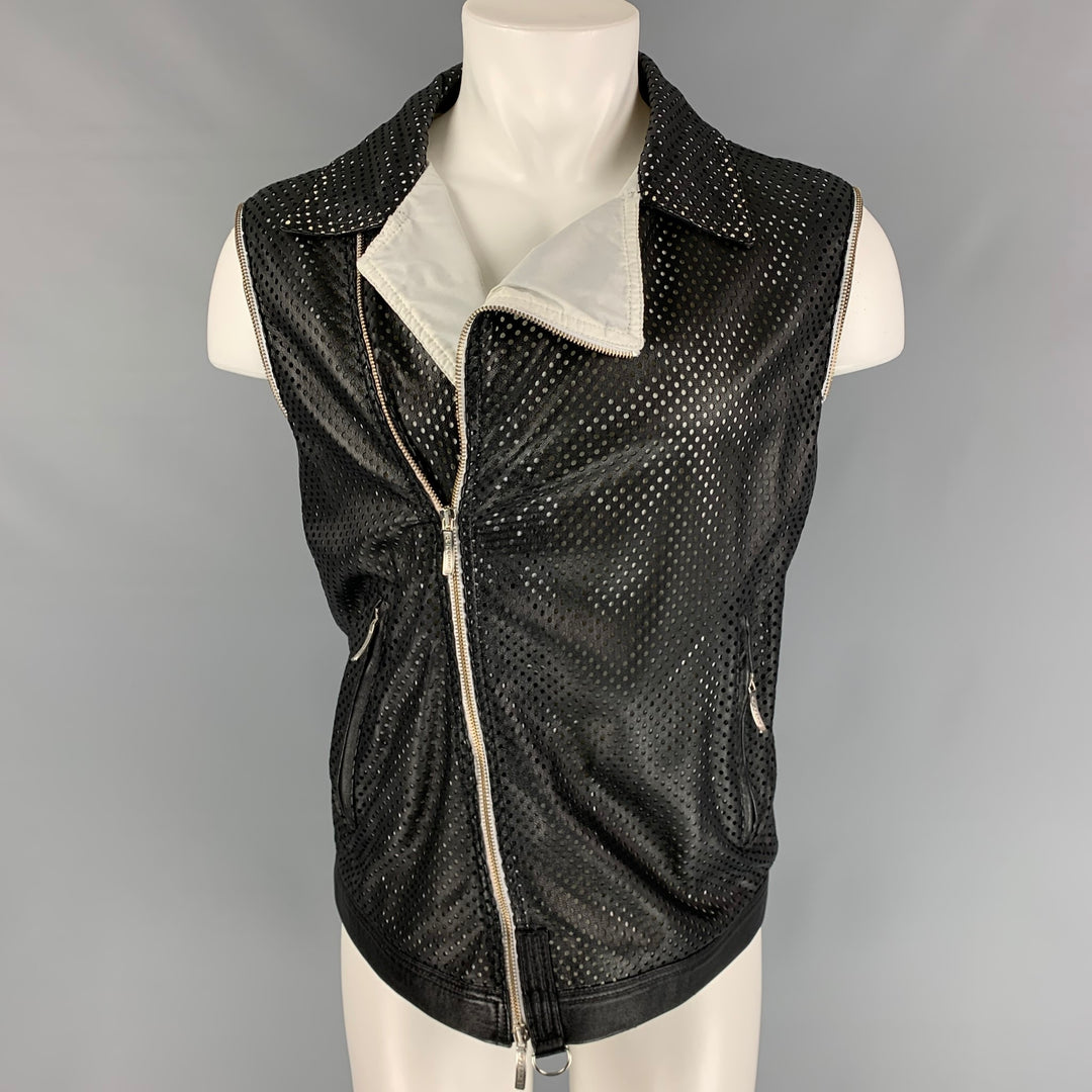 GIANFRANCO FERRE Taille XXXL Veste Biker Perforée Noir Blanc