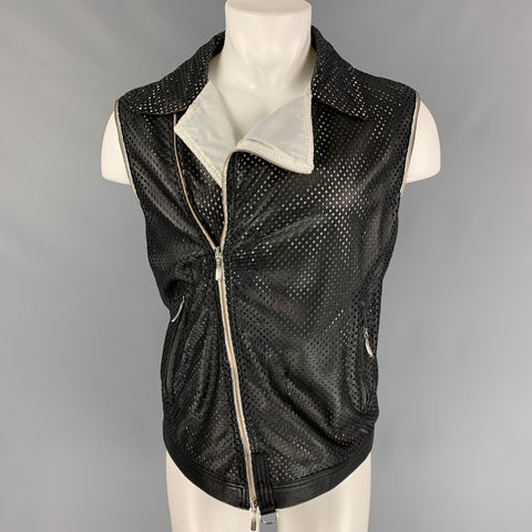 GIANFRANCO FERRE Size XXXL Black White Perforated Biker Jacket