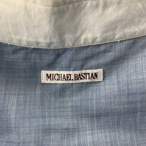 MICHAEL BASTIAN Size L Blue & White Pleated Cotton Long Sleeve Shirt