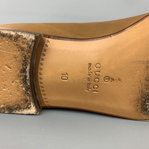 GUCCI Size 11 Tan Solid Leather Tassel Slip On Loafers