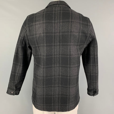 EMILE LAFAURIE Talla XL Chaqueta de poliamida de lana a cuadros gris negro