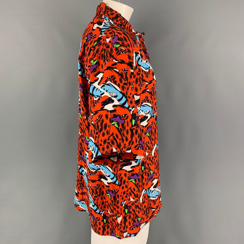 MARNI x BRUNO B BONETTO Size M Orange Black & Blue Print Viscose Camp Short Sleeve Shirt