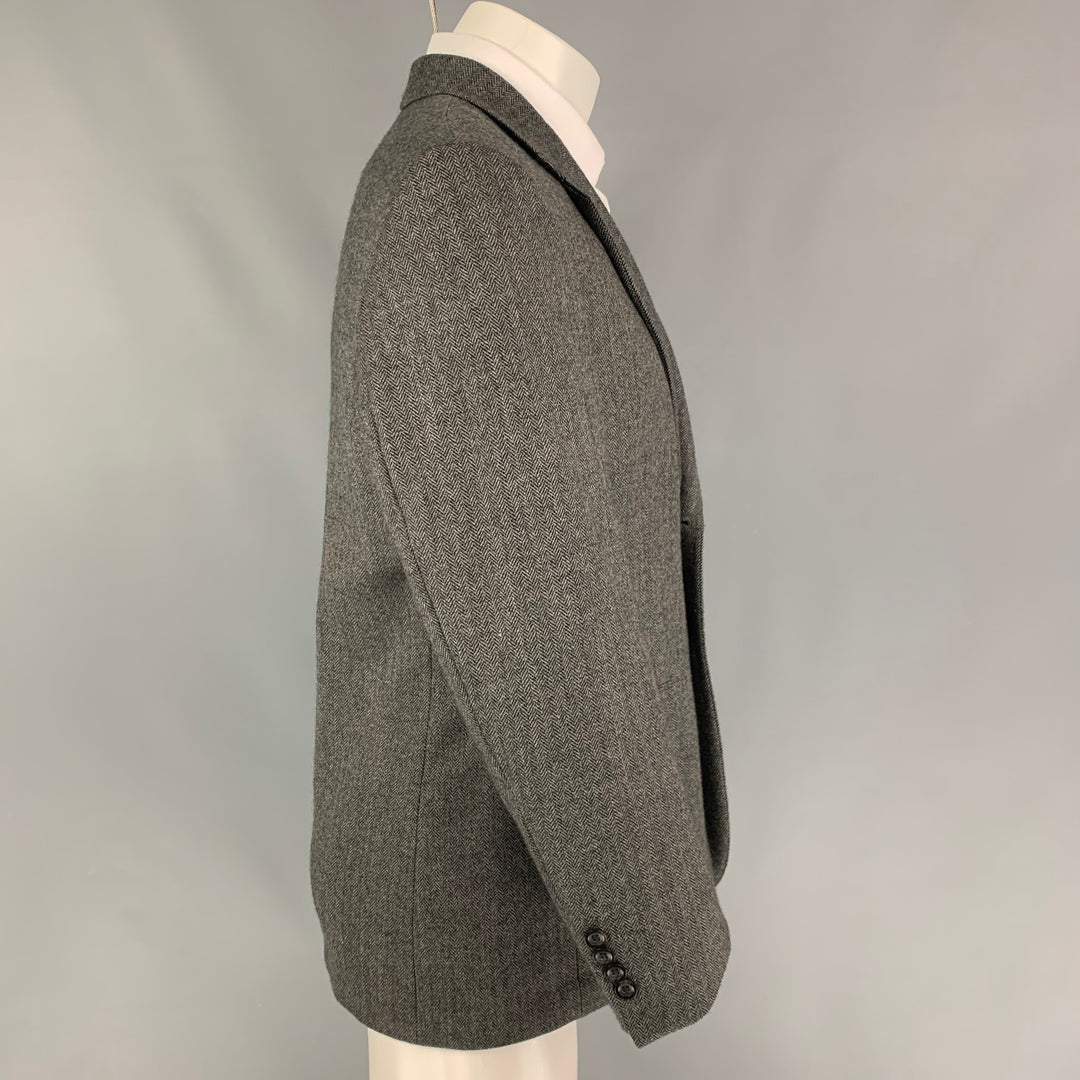 OSCAR DE LA RENTA Size 38 Grey Black Herringbone Wool Sport Coat