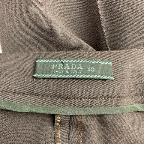 PRADA Size 4 Brown Twill Wool Blend Belted Dress Pants