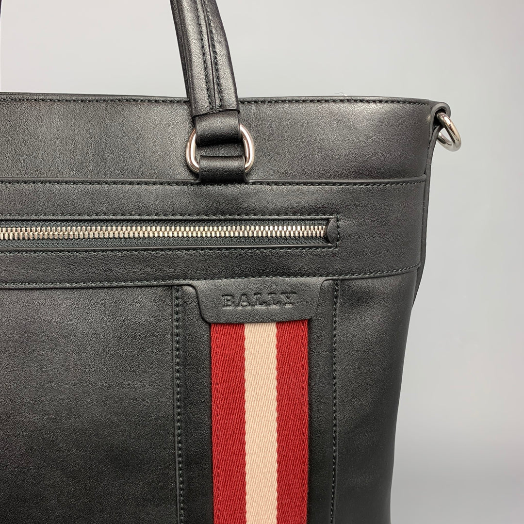 BALLY Black Stripe Leather Rectangle Tote Bag