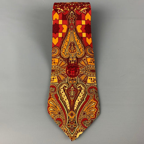 GIANNI VERSACE Orange Burgundy Baroque Silk Tie