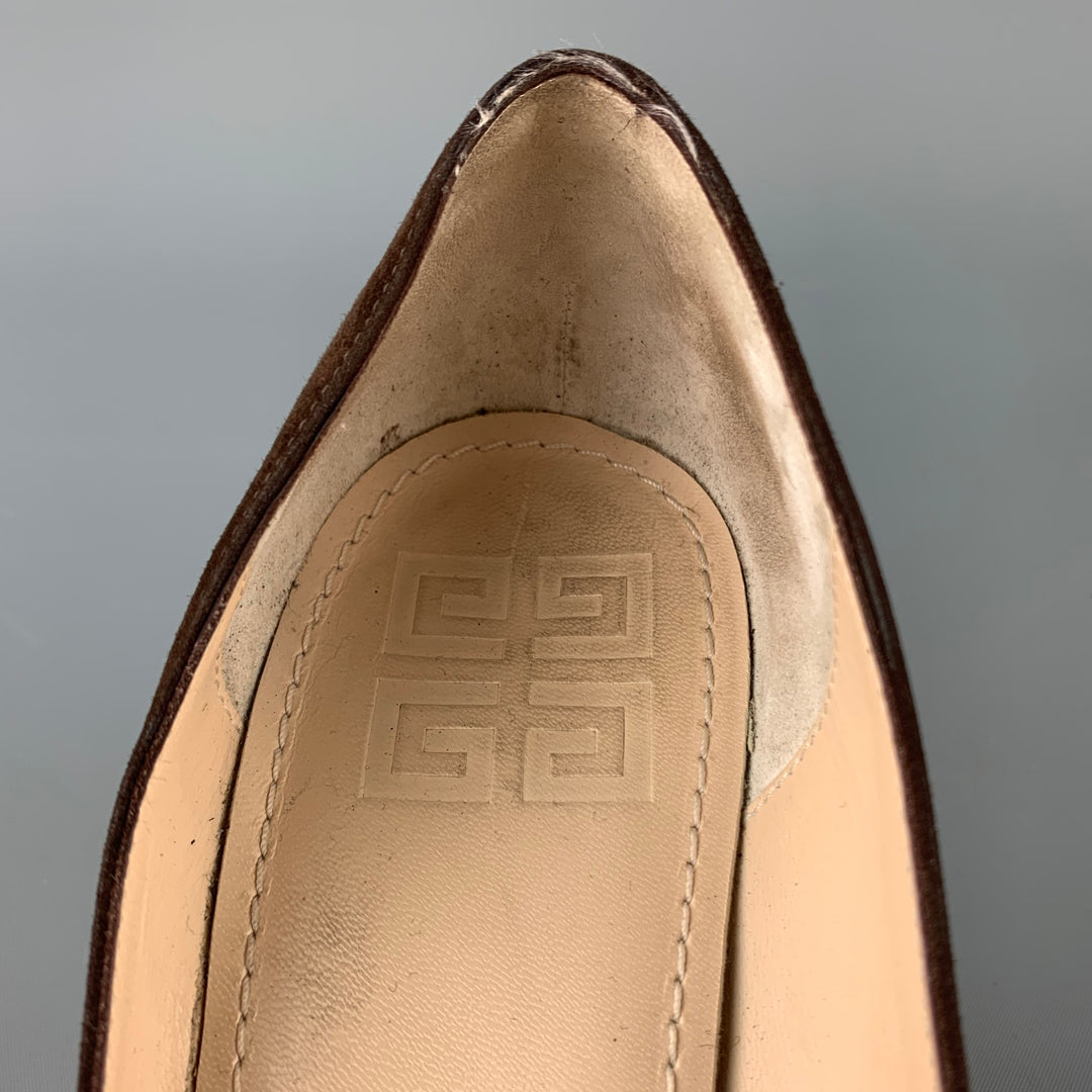 GIVENCHY Talla 9.5 Zapatos de tacón cruzados de ante marrón y coñac